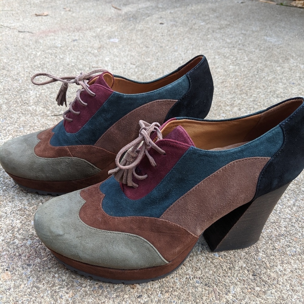 Earthies Leather Patchwork Chunky Block Heels 9m - image 5